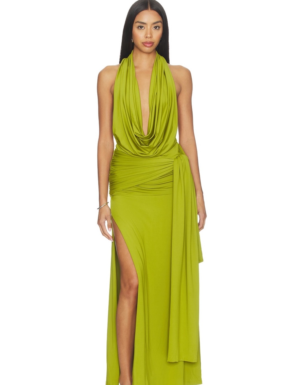 superdown Lime Draped Halter Maxi Dress with Side Slit